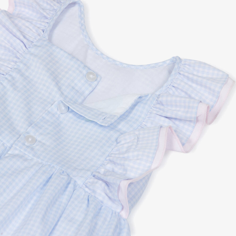 Kidiwi-Girls Pale Blue Gingham Hand-Smocked Dress | Childrensalon
