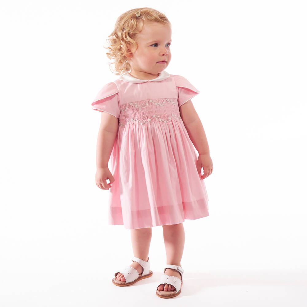Kidiwi-Платье бледно-розовое из хлопка с ручной вышивкой для девочек | Childrensalon
