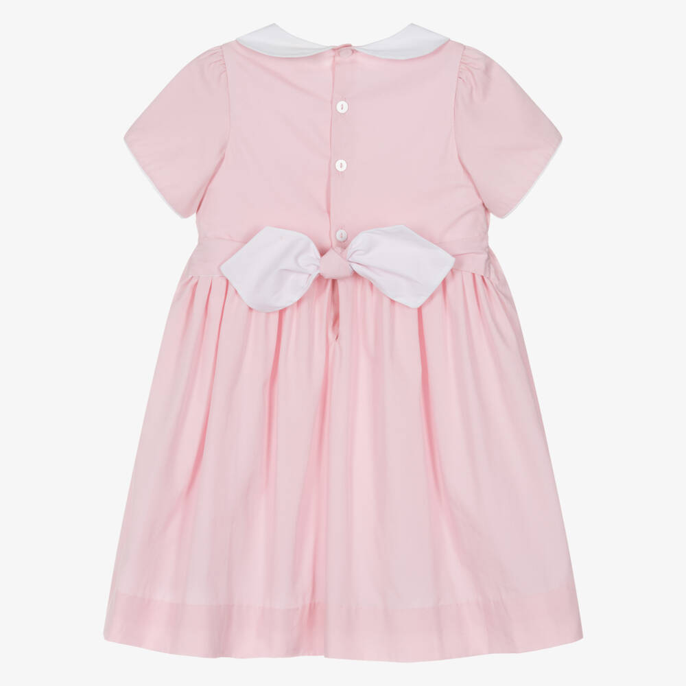Kidiwi-Girls Pale Pink Cotton Hand-Smocked Dress | Childrensalon