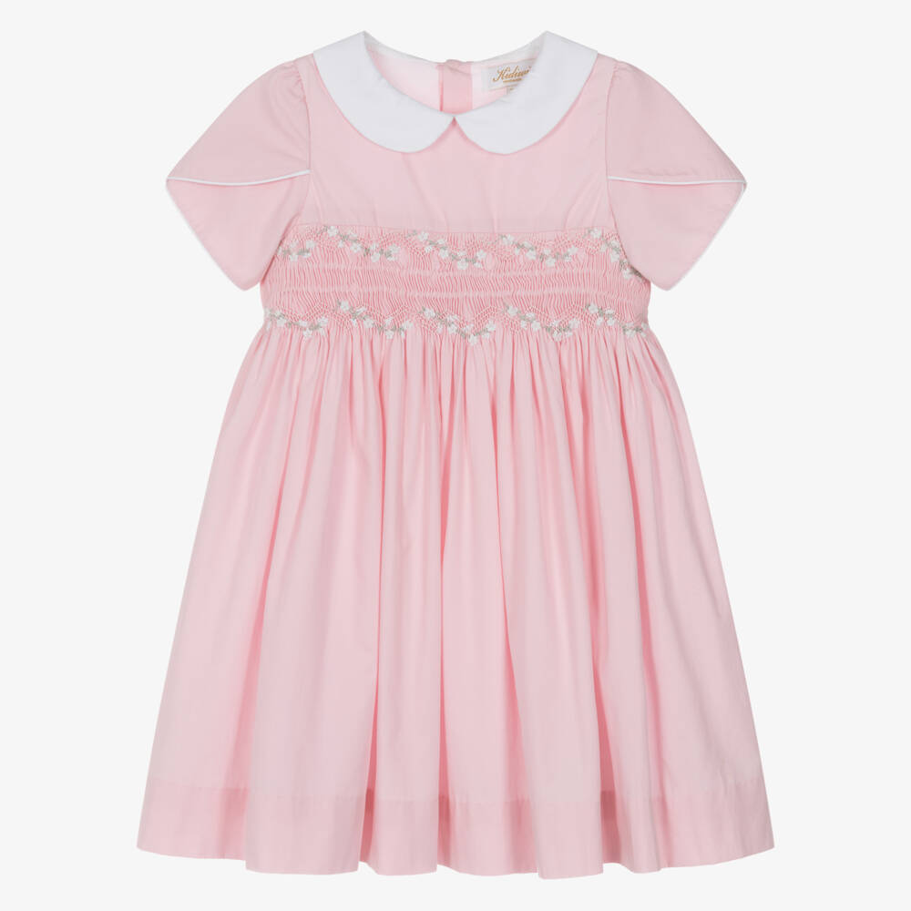 Kidiwi-Girls Pale Pink Cotton Hand-Smocked Dress | Childrensalon