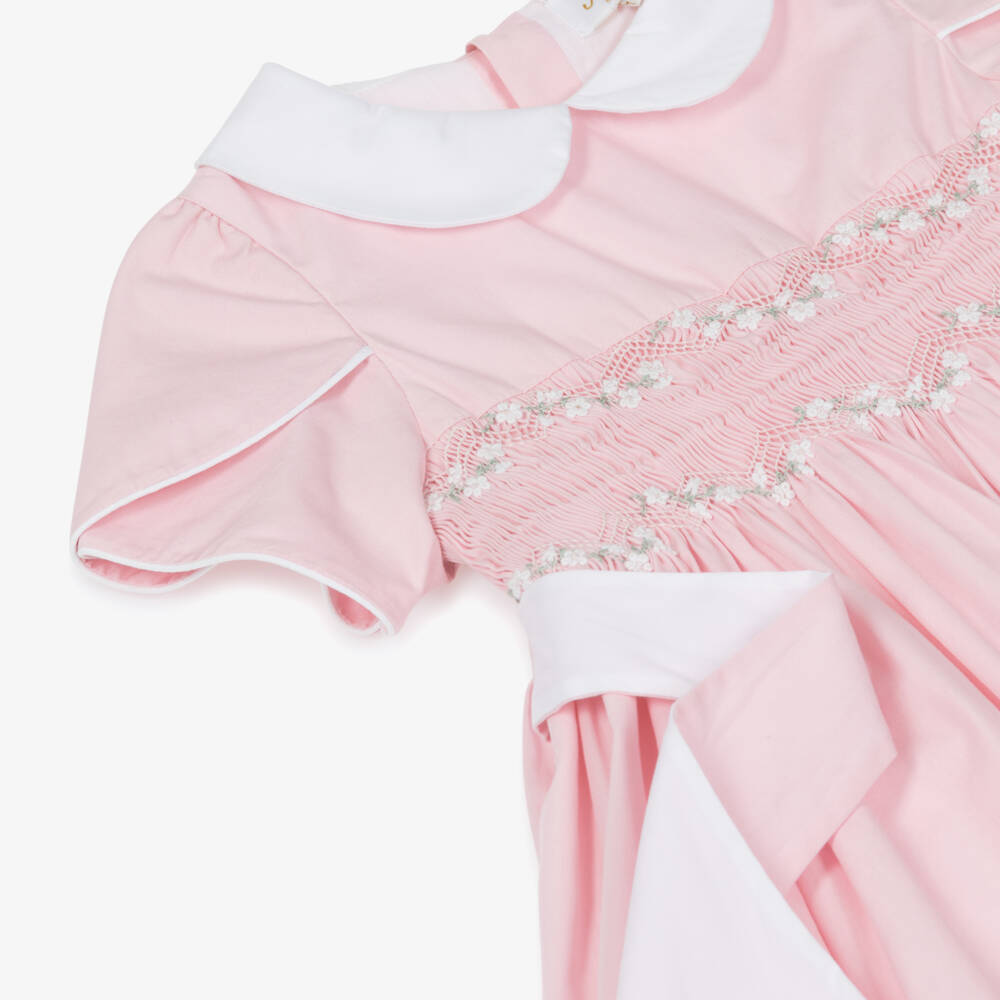 Kidiwi-Girls Pale Pink Cotton Hand-Smocked Dress | Childrensalon