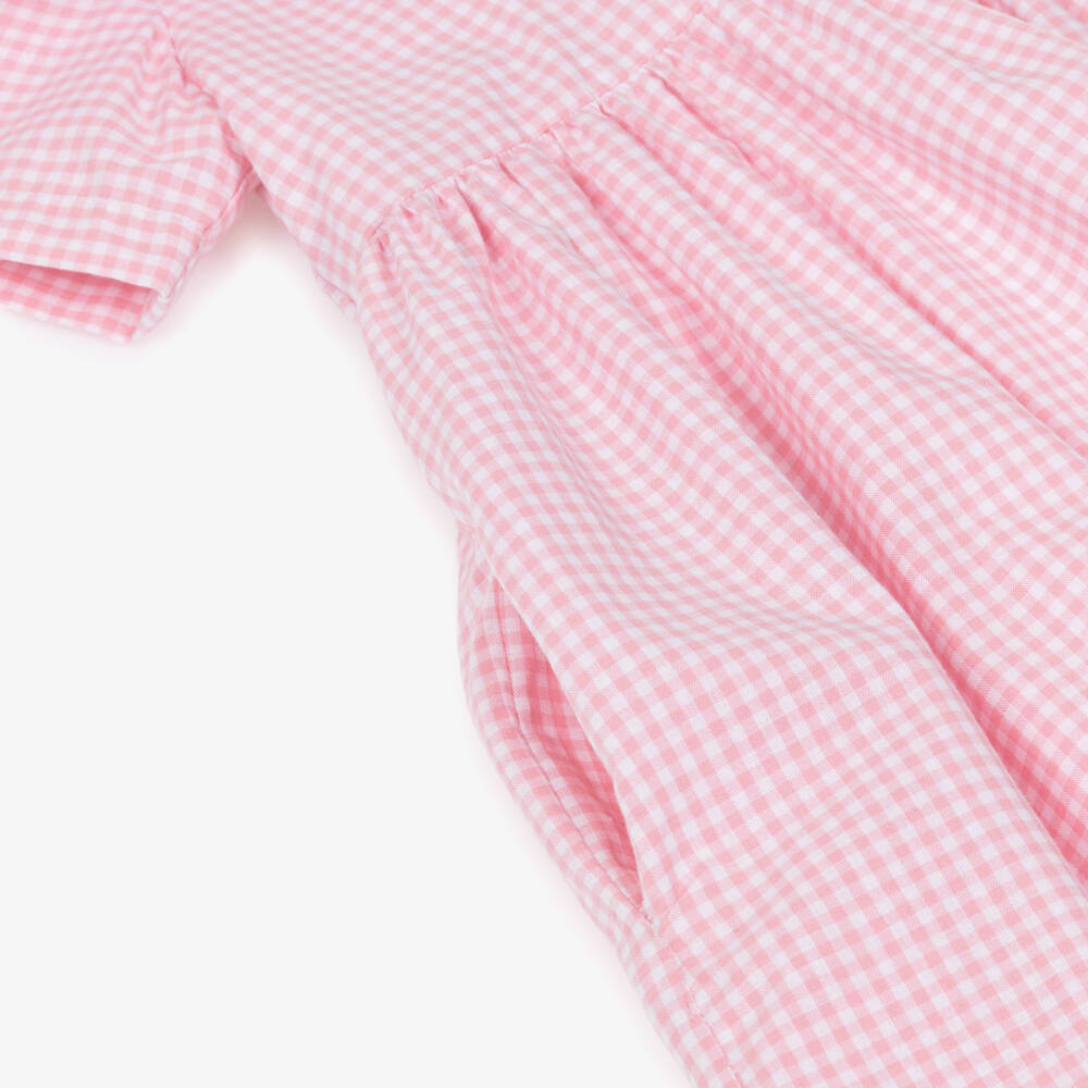 Kidiwi-Girls Pink Cotton Gingham Dress with Floral Sailor Collar | Childrensalon