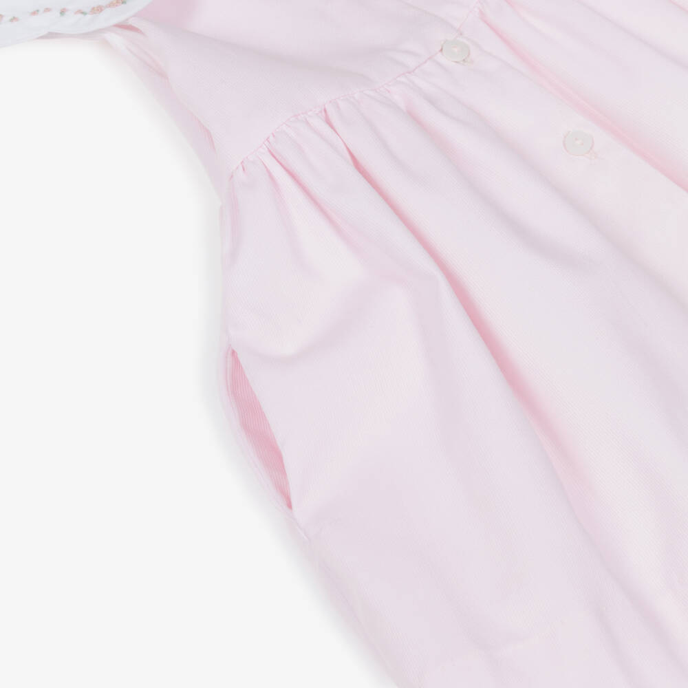 Kidiwi-Girls Pink Dress with Hand-Embroidered Floral Collar | Childrensalon