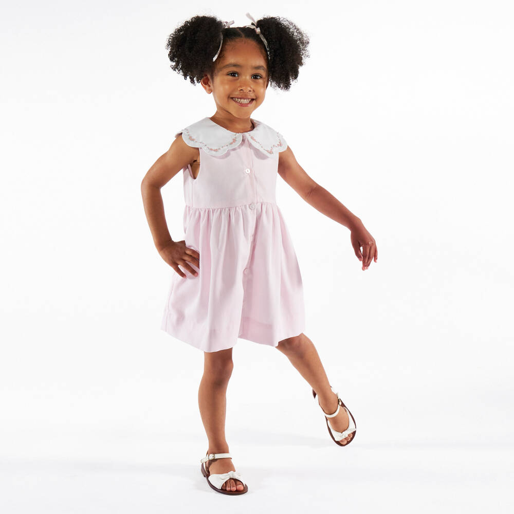 Kidiwi-فستان بياقة مطرزة لون زهري للبنات | Childrensalon