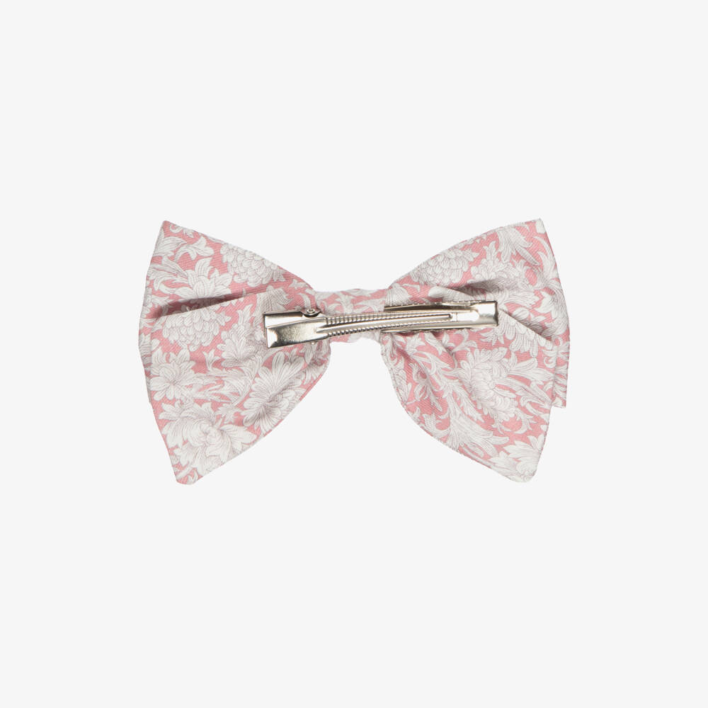 Kidiwi-Girls Pink Vintage Floral Print Bow Hair Clip (12cm) | Childrensalon