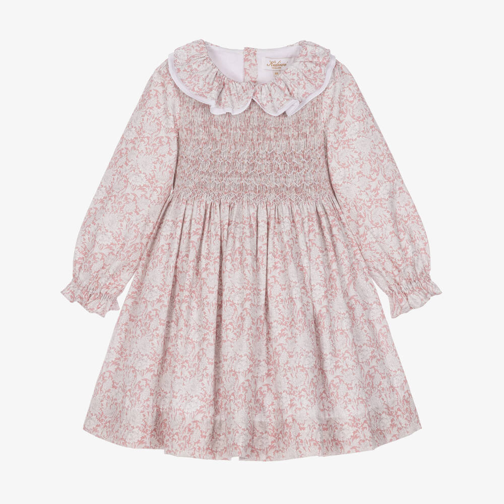 Kidiwi-Girls Pink Vintage Floral Print Smocked Dress | Childrensalon