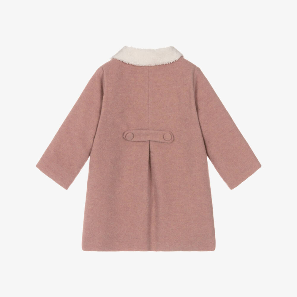 Kidiwi-Girls Pink Wool Coat with Bouclé Collar | Childrensalon
