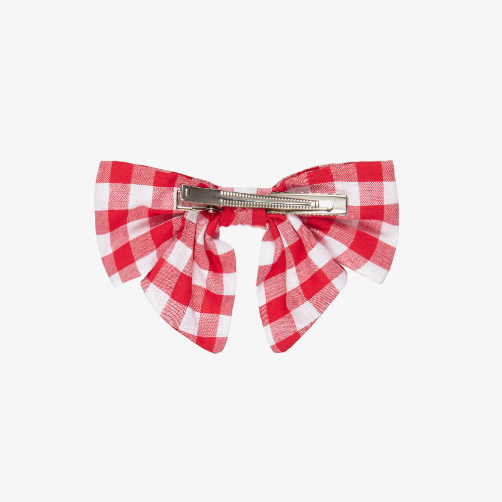 Kidiwi-Girls Red Gingham Handmade Hair Clip (12cm) | Childrensalon