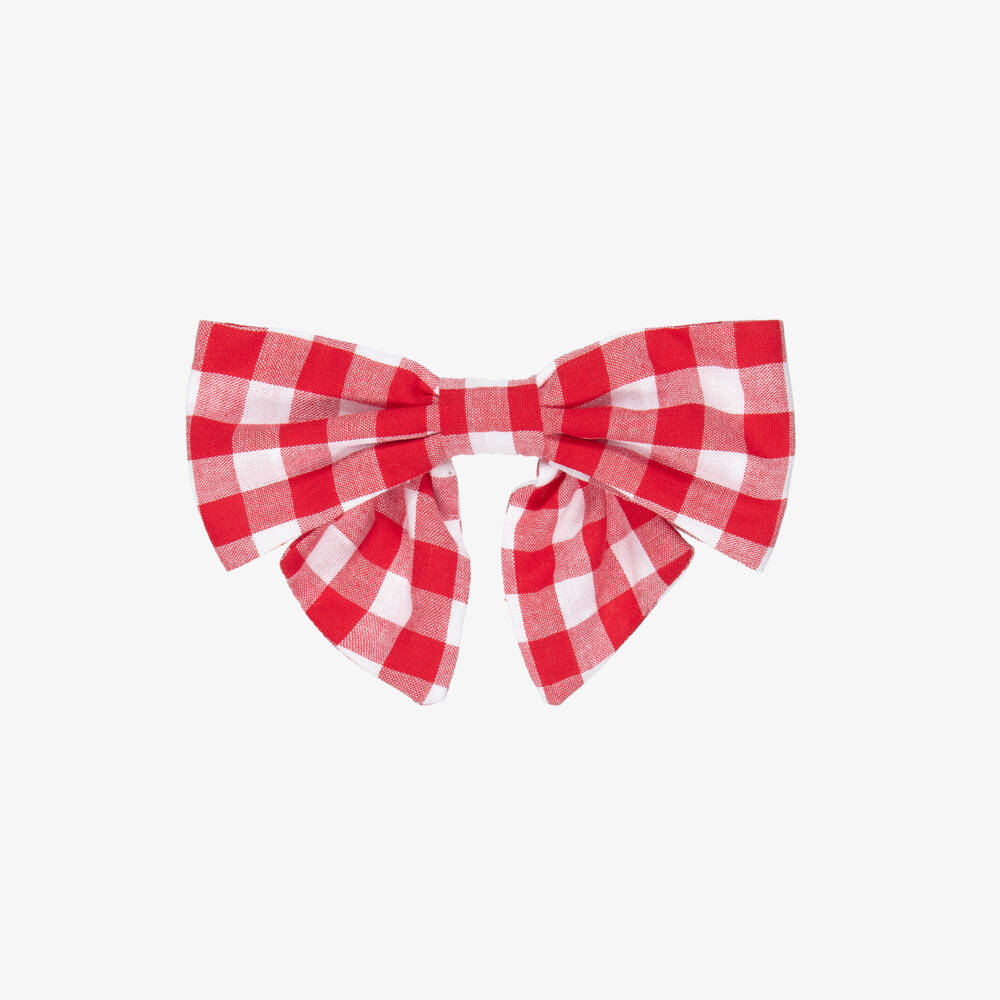 Kidiwi-Girls Red Gingham Handmade Hair Clip (12cm) | Childrensalon