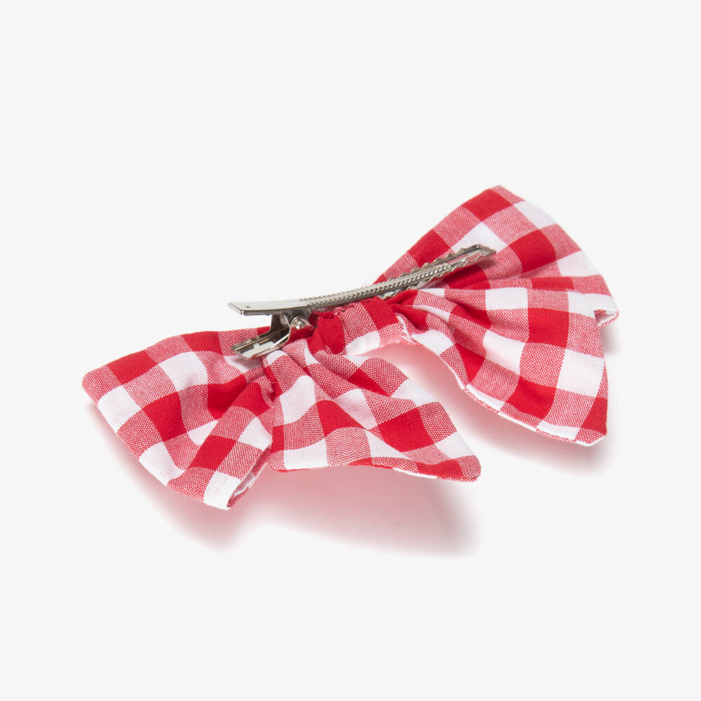 Kidiwi-Girls Red Gingham Handmade Hair Clip (12cm) | Childrensalon