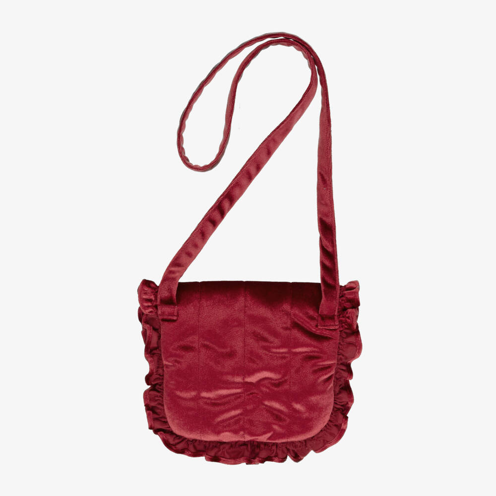 Kidiwi-Girls Red Hand-Embroidered Velvet Shoulder Bag (19cm) | Childrensalon