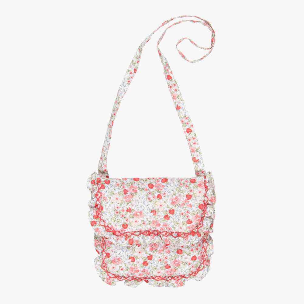 Kidiwi-Girls Red Strawberry & Floral Print Shoulder Bag (18cm) | Childrensalon