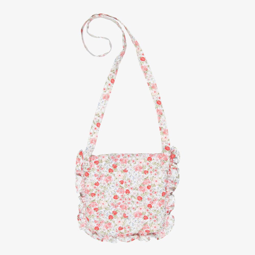 Kidiwi-Girls Red Strawberry & Floral Print Shoulder Bag (18cm) | Childrensalon