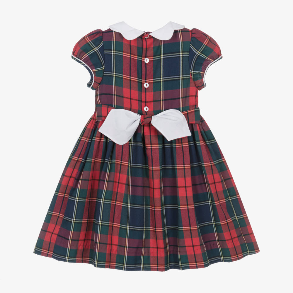 Kidiwi-Girls Red Tartan Cotton Dress with Smocking | Childrensalon
