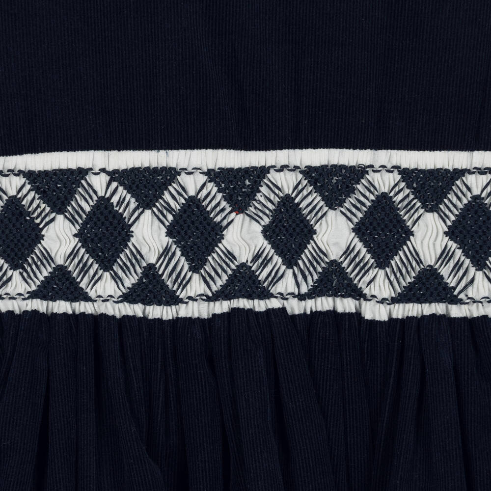 Kidiwi-Girls Smocked Pinafore Dress Set in Navy Corduroy | Childrensalon