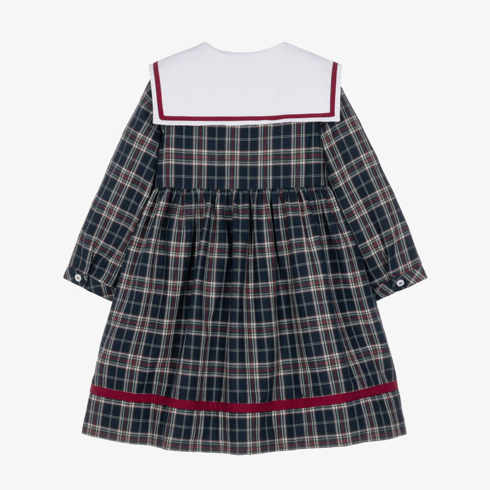Kidiwi-Girls Tartan Dress with Embroidered Sailor Collar | Childrensalon