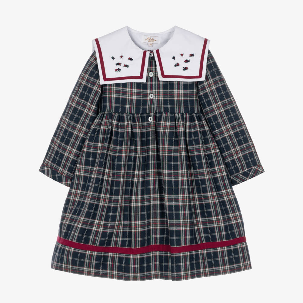 Kidiwi-Girls Tartan Dress with Embroidered Sailor Collar | Childrensalon