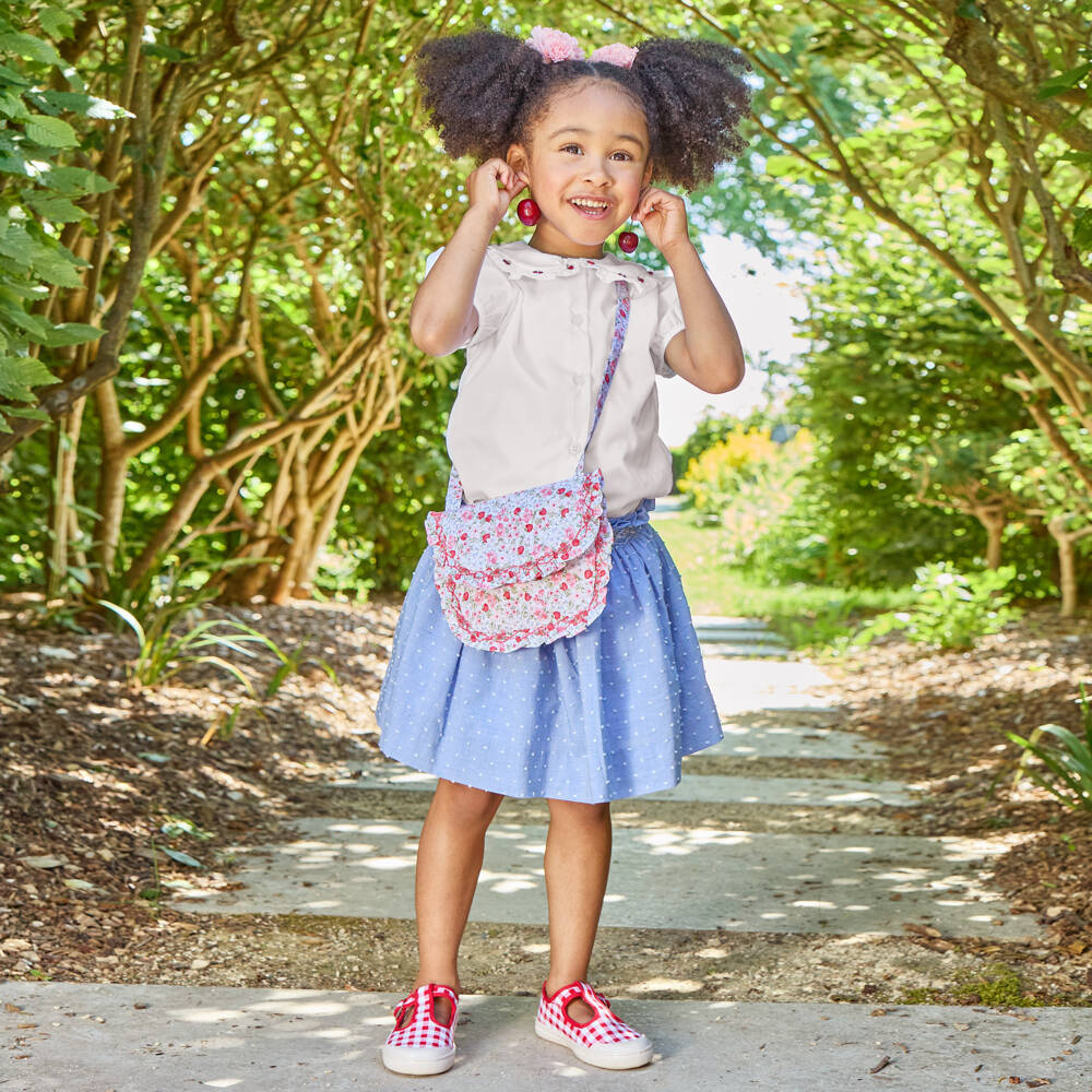 Kidiwi-Girls White & Blue Hand-Smocked Cotton Skirt Set | Childrensalon