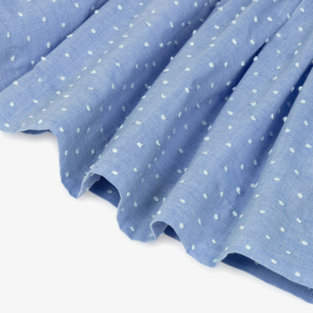 Kidiwi-Girls White & Blue Hand-Smocked Cotton Skirt Set | Childrensalon