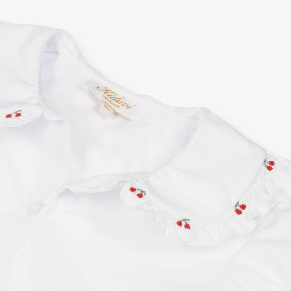 Kidiwi-Girls White & Blue Hand-Smocked Cotton Skirt Set | Childrensalon