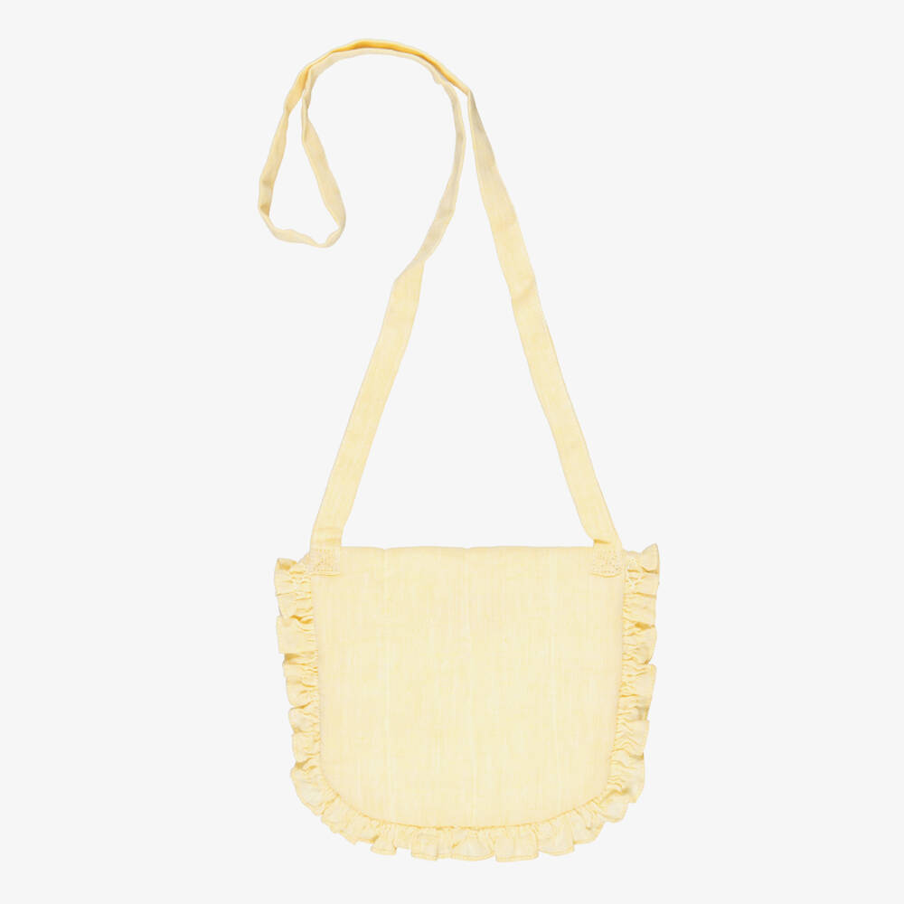 Kidiwi-Сумка жёлтая из хлопка и льна с вышивкой цветов для девочек (19см) | Childrensalon