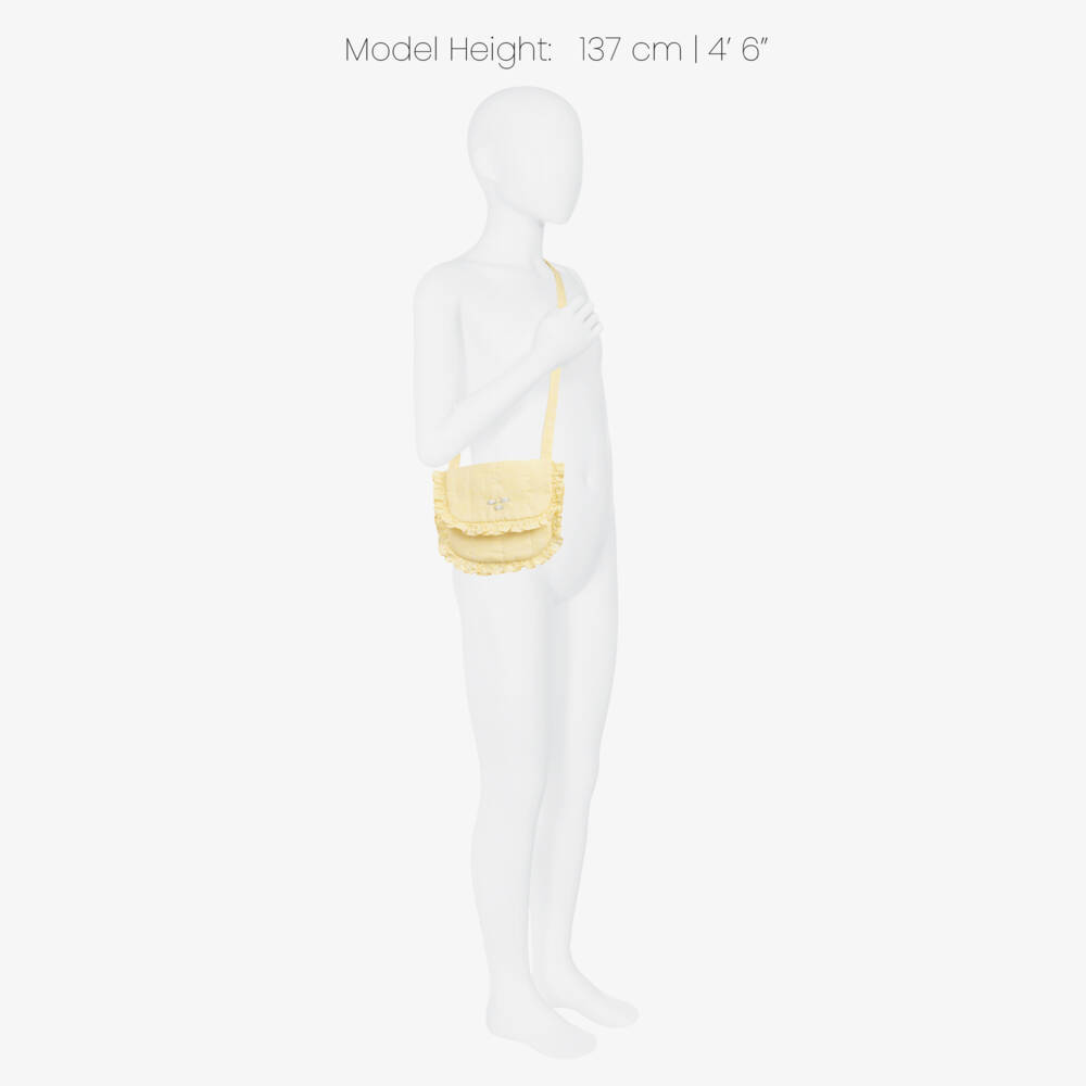 Kidiwi-Сумка жёлтая из хлопка и льна с вышивкой цветов для девочек (19см) | Childrensalon