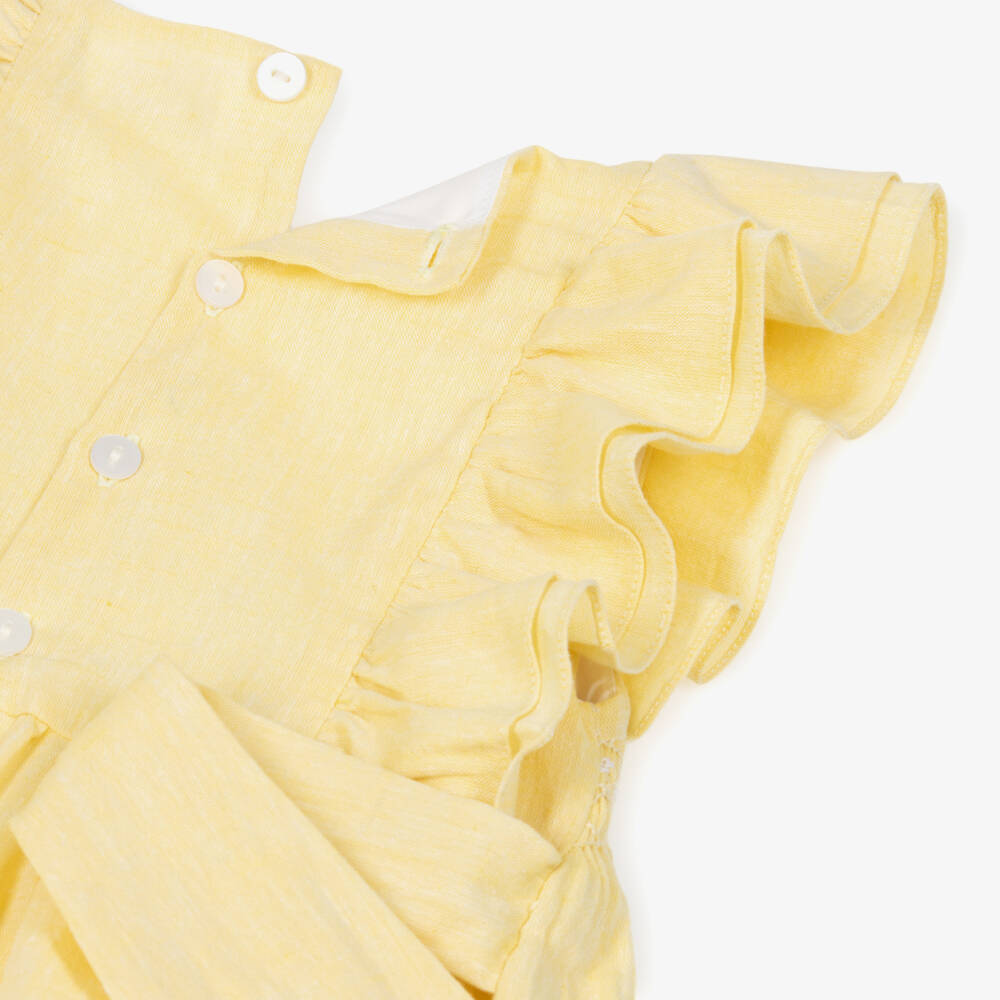 Kidiwi-Girls Yellow Cotton & Linen Hand-Smocked Dress | Childrensalon