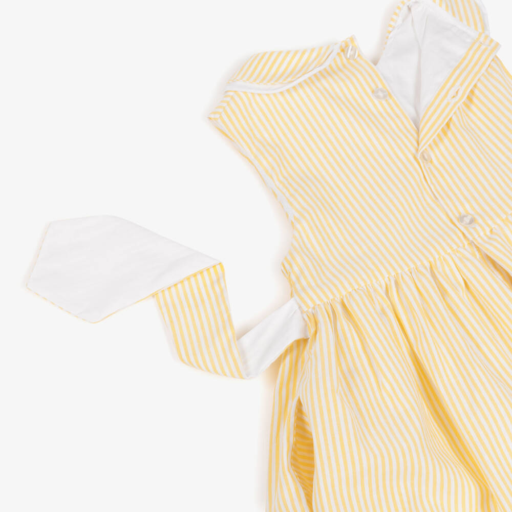 Kidiwi-Girls Yellow Striped Hand-Smocked Cotton Dress | Childrensalon