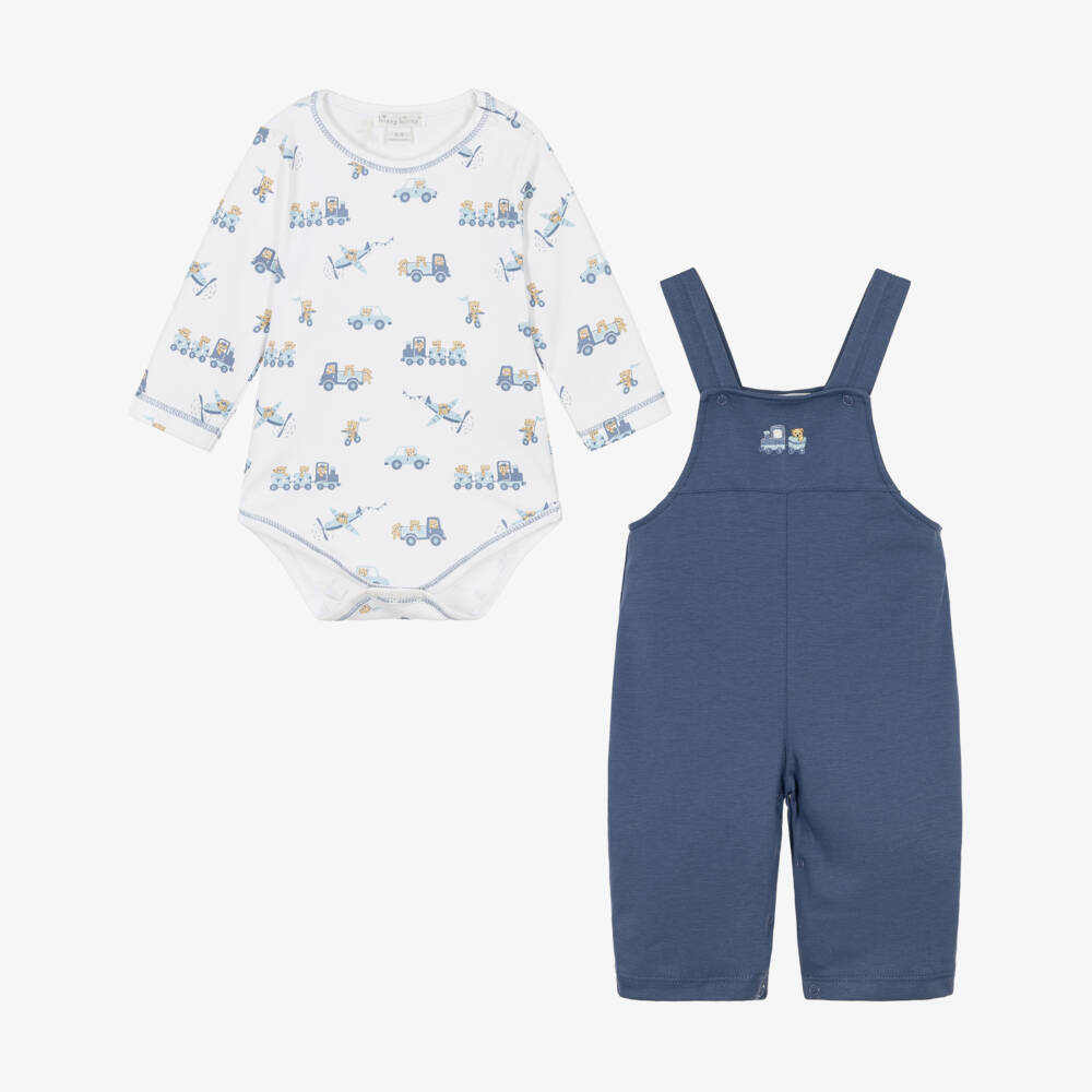 Kissy Kissy-Baby Boys Blue Bears On The Go Cotton Dungarees Set | Childrensalon