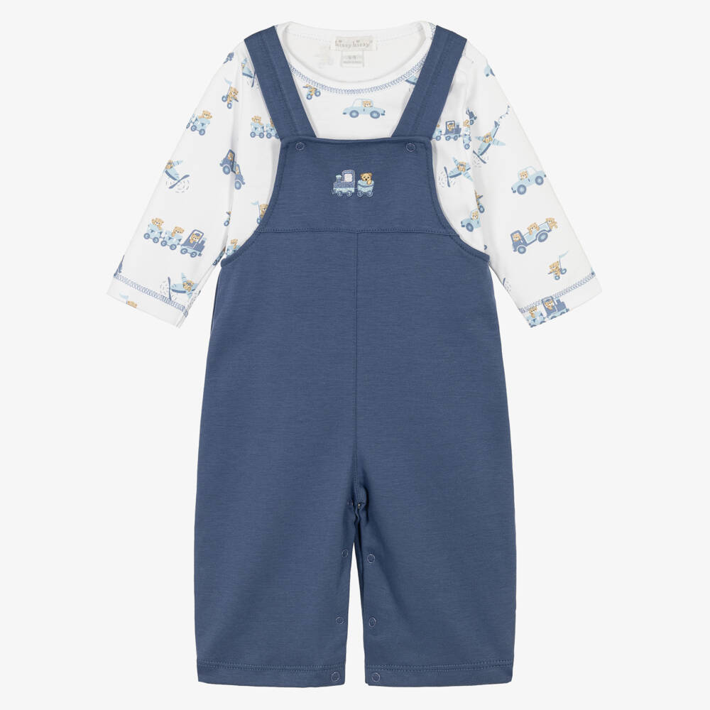 Kissy Kissy-Baby Boys Blue Bears On The Go Cotton Dungarees Set | Childrensalon