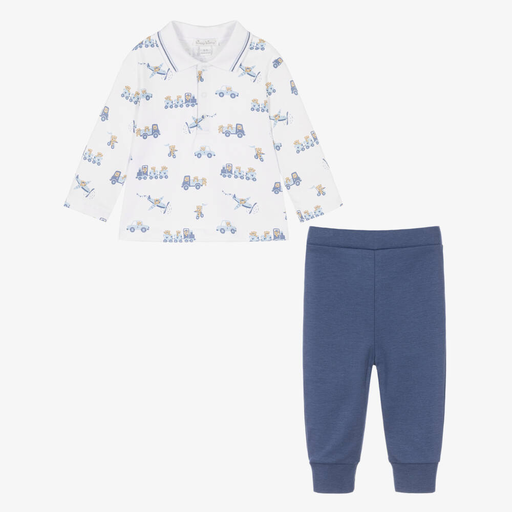 Kissy Kissy-Baby Boys Blue Bears On The Go Pima Cotton Trousers Set | Childrensalon