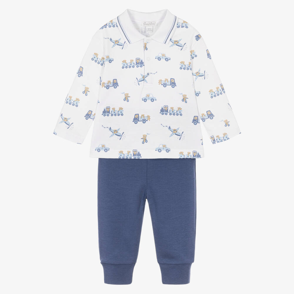 Kissy Kissy-Baby Boys Blue Bears On The Go Pima Cotton Trousers Set | Childrensalon