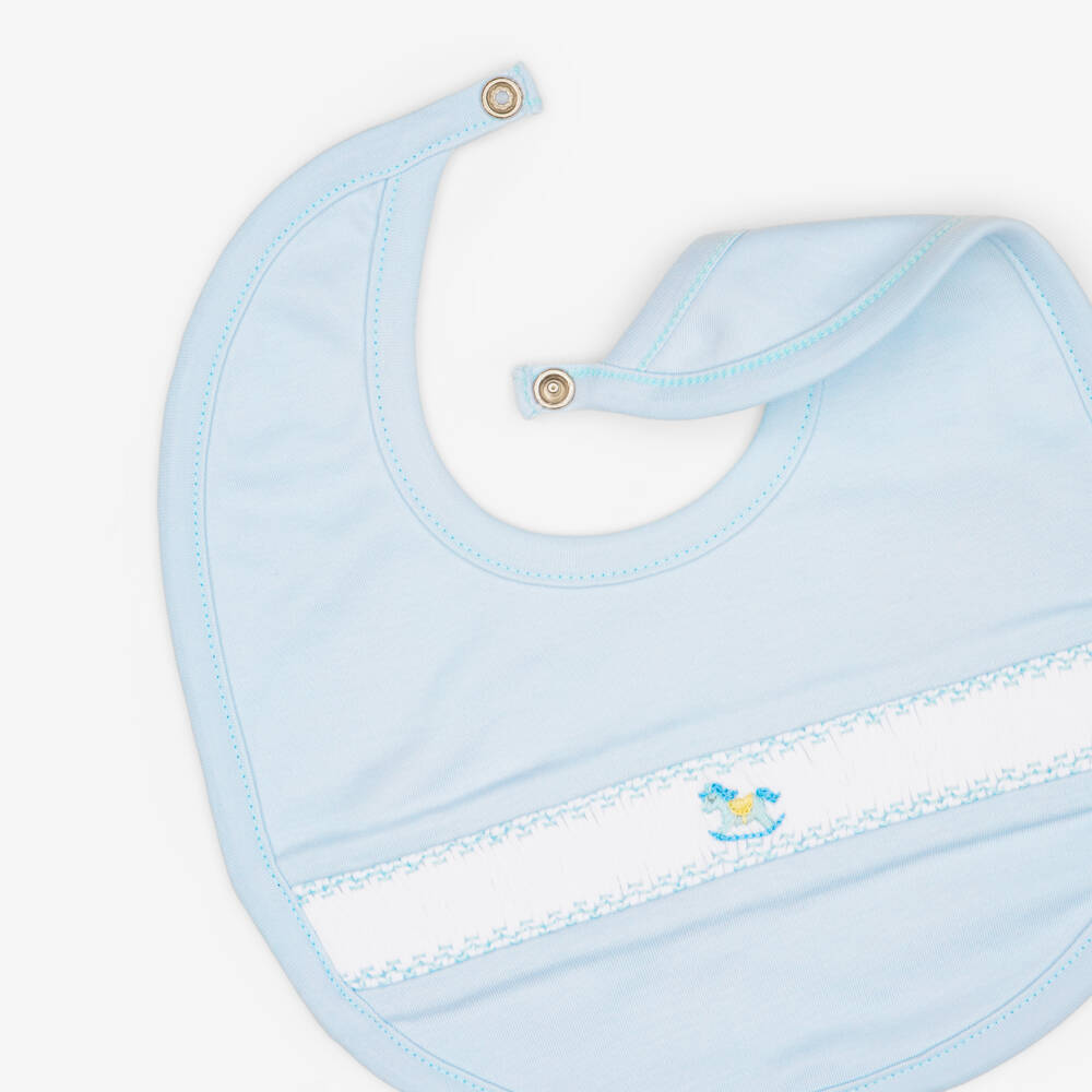 Kissy Kissy-Baby Boys Blue Hand-Smocked Bib in Pima Cotton | Childrensalon
