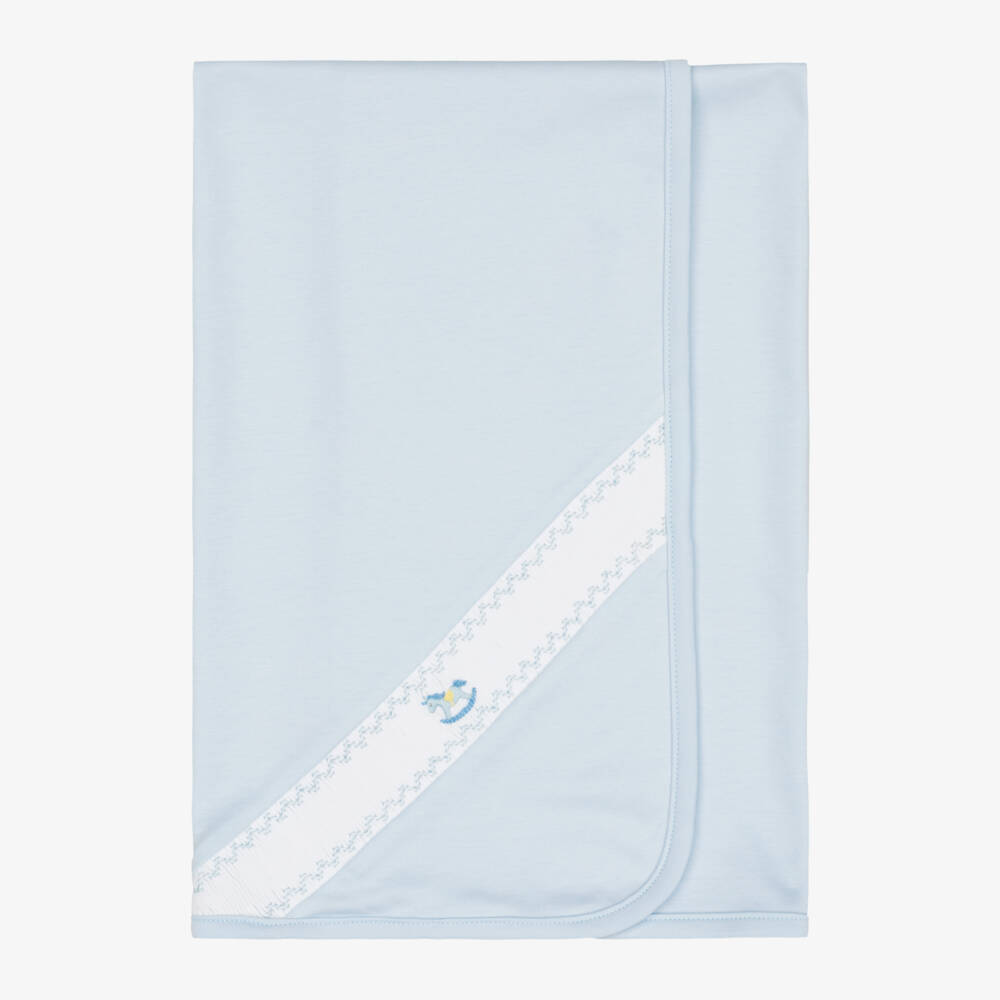 Kissy Kissy-Baby Boys Blue Hand-Smocked Blanket in Pima Cotton (75cm) | Childrensalon
