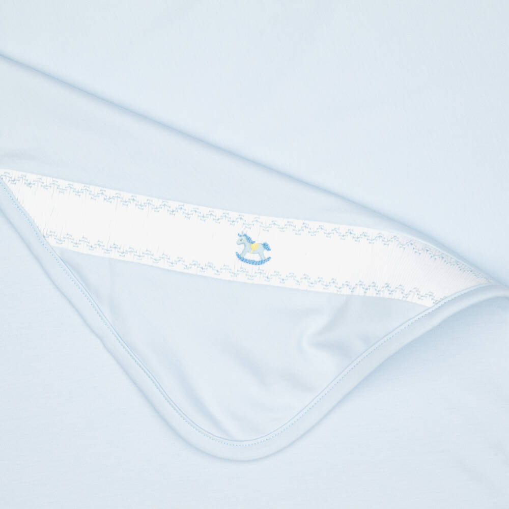 Kissy Kissy-Baby Boys Blue Hand-Smocked Blanket in Pima Cotton (75cm) | Childrensalon
