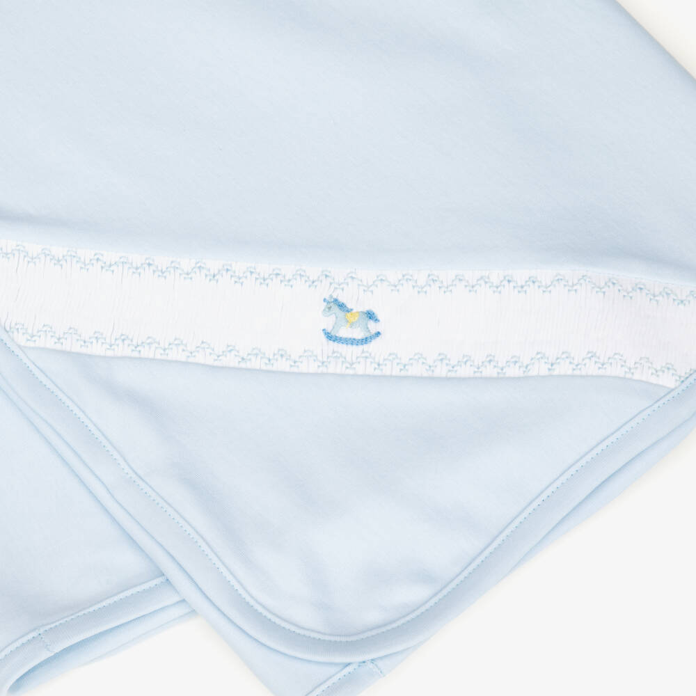 Kissy Kissy-Baby Boys Blue Hand-Smocked Blanket in Pima Cotton (75cm) | Childrensalon