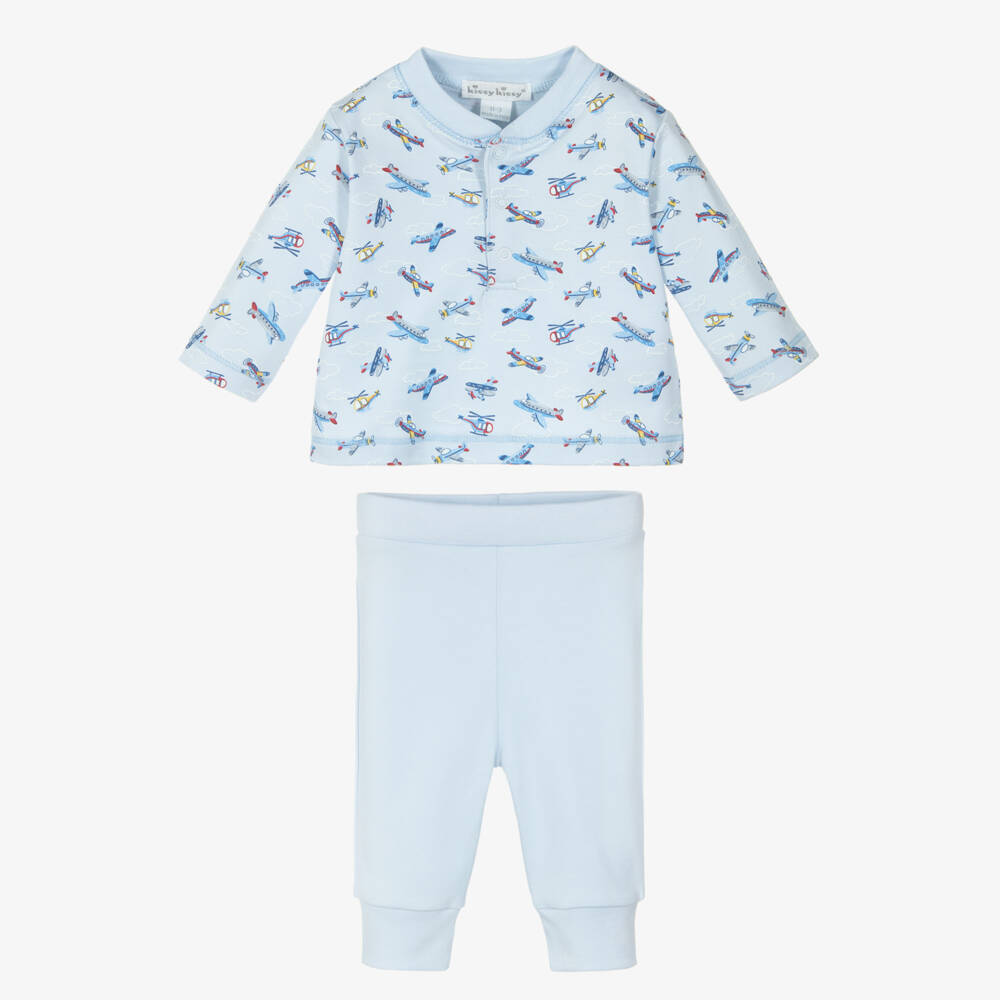 Kissy Kissy-Baby Boys Blue Pima Cotton Air Adventures Trouser Set  | Childrensalon