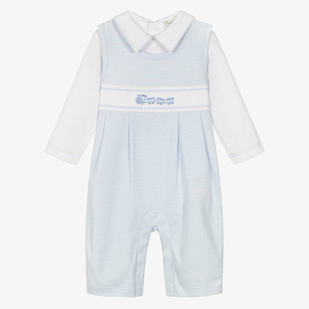 Kissy Kissy-Baby Boys Blue Pima Cotton Dungaree Outfit | Childrensalon