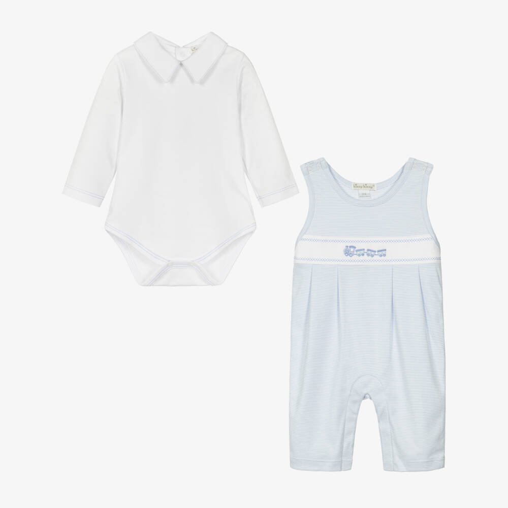 Kissy Kissy-Baby Boys Blue Pima Cotton Dungaree Outfit | Childrensalon