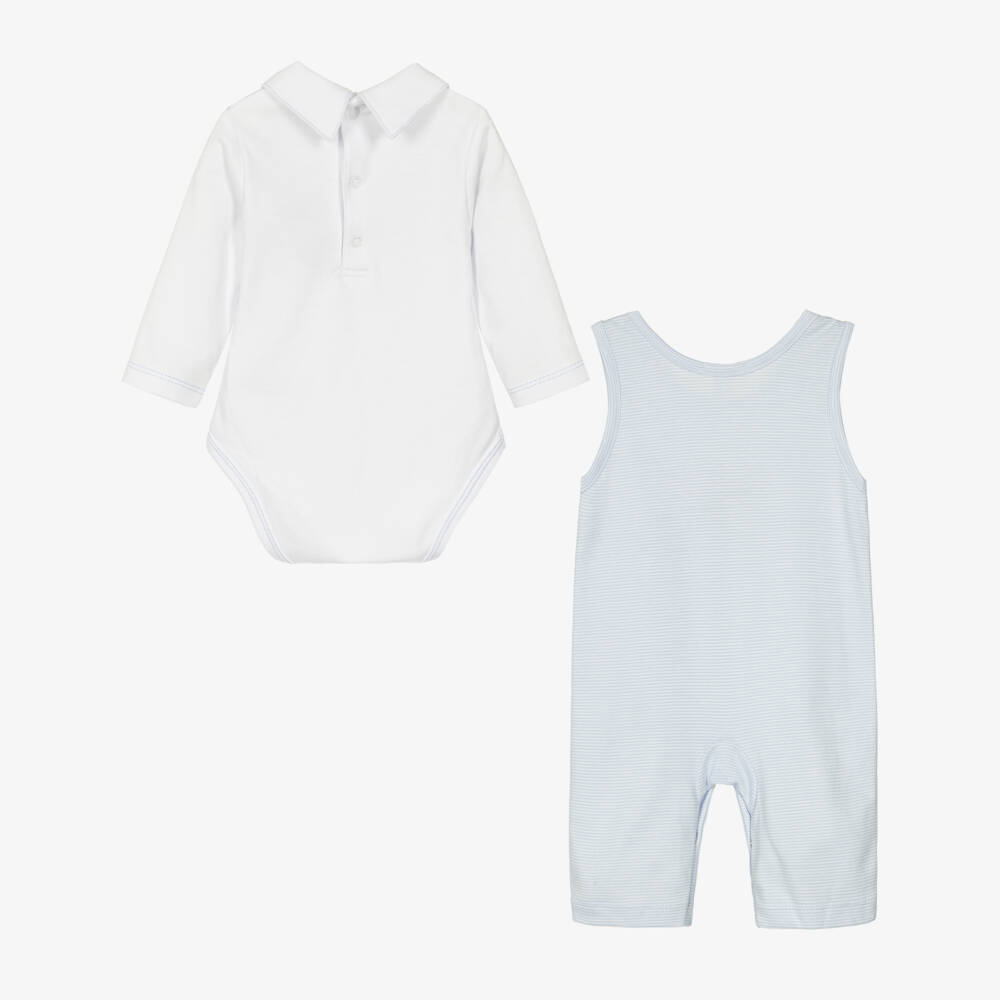 Kissy Kissy-Baby Boys Blue Pima Cotton Dungaree Outfit | Childrensalon