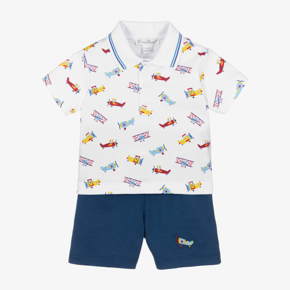 Kissy Kissy-Baby Boys Blue Pima Cotton Lets Fly Away Shorts Set | Childrensalon