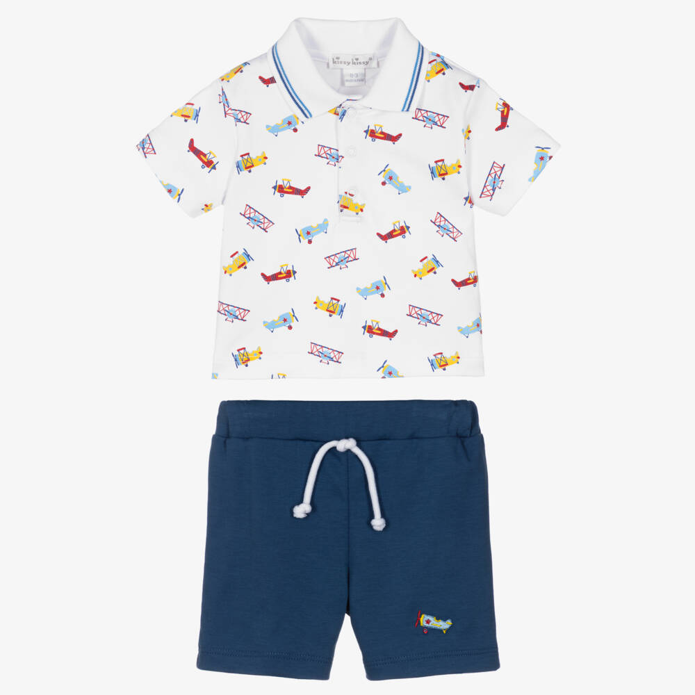 Kissy Kissy-Baby Boys Blue Pima Cotton Lets Fly Away Shorts Set | Childrensalon