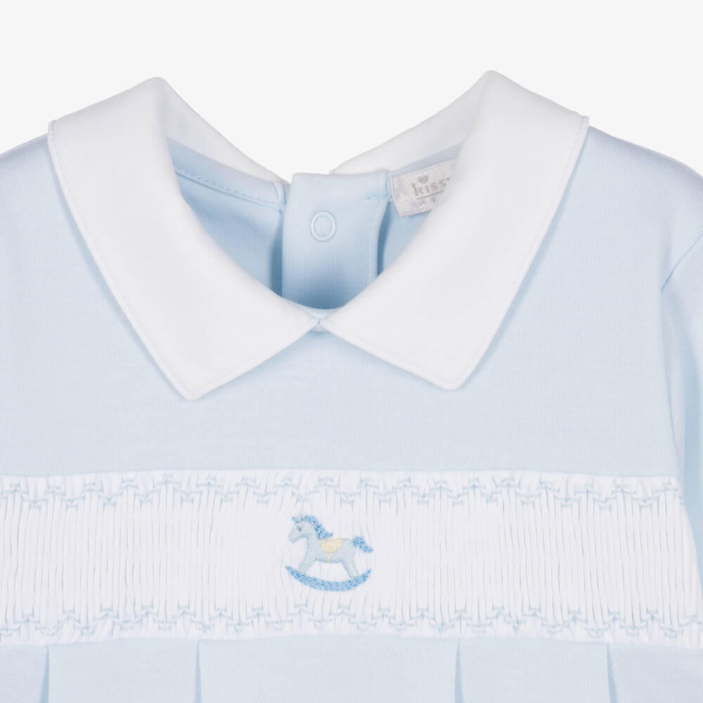 Kissy Kissy-Baby Boys Blue Pima Cotton Smocked Babygrow | Childrensalon