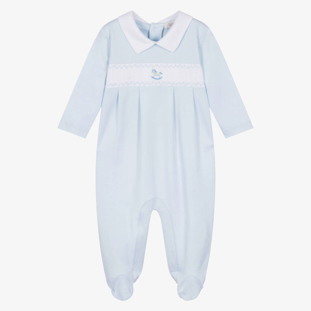 Kissy Kissy-Baby Boys Blue Pima Cotton Smocked Babygrow | Childrensalon