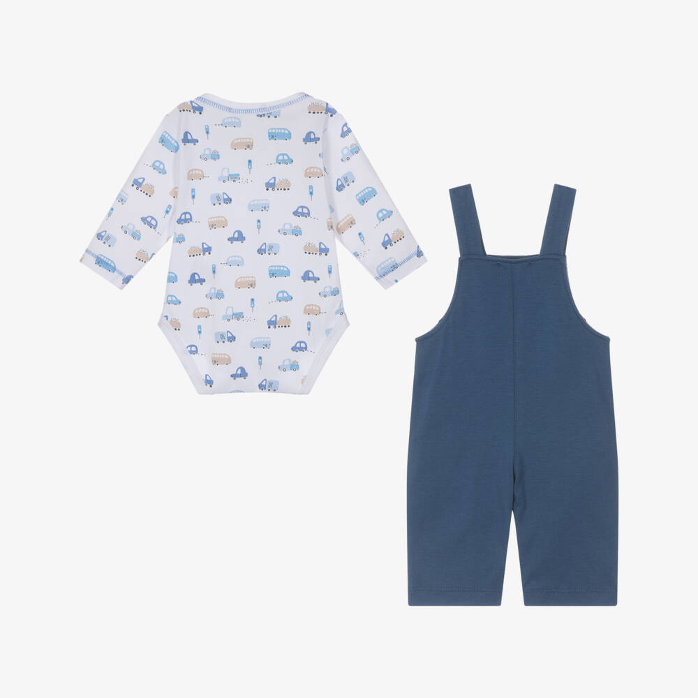 Kissy Kissy-Baby Boys Blue Pima Cotton Stop & Go Traffic Dungaree Set | Childrensalon