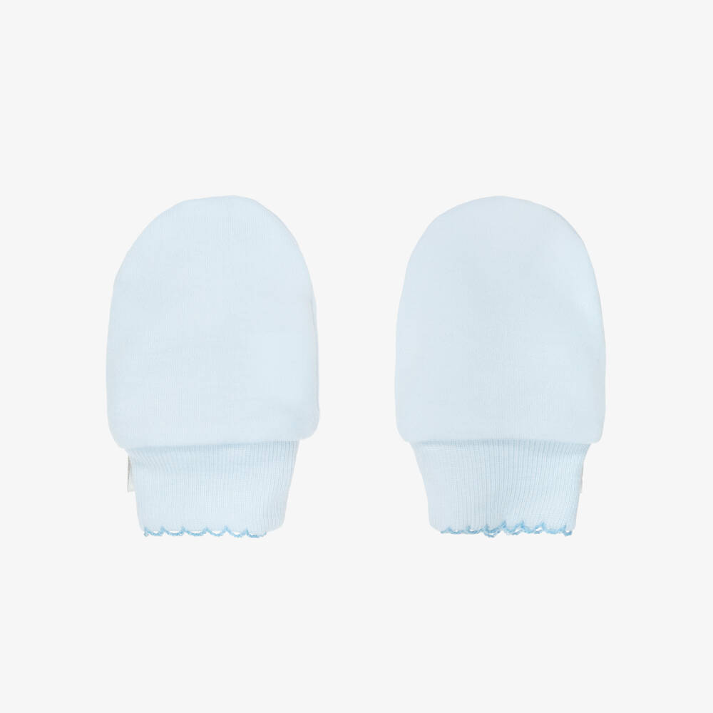 Kissy Kissy-Baby Boys Blue Pima Cotton Teddy Bear Club Scratch Mitts | Childrensalon