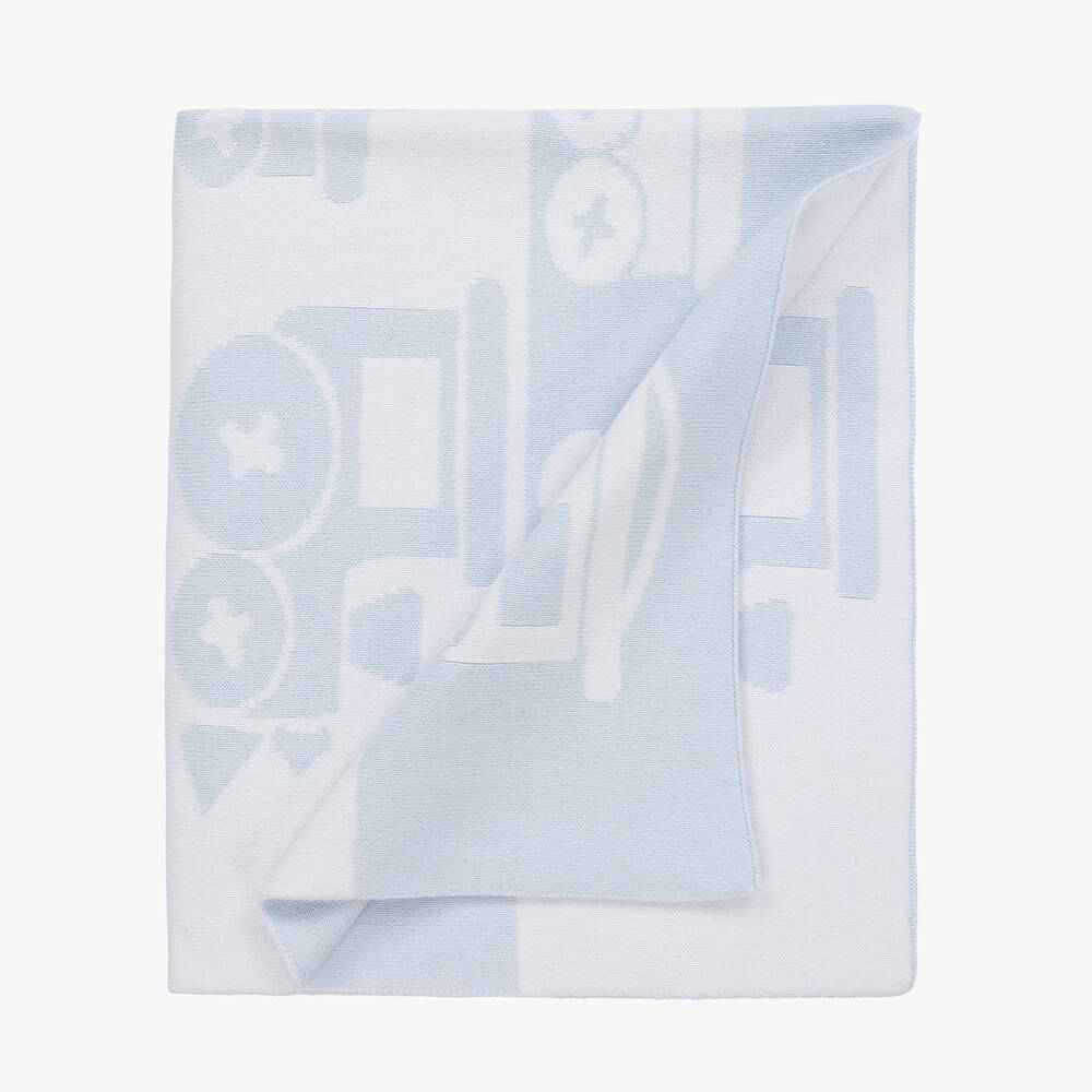 Kissy Kissy-Baby Boys Blue Train Knit Blanket (95cm) | Childrensalon