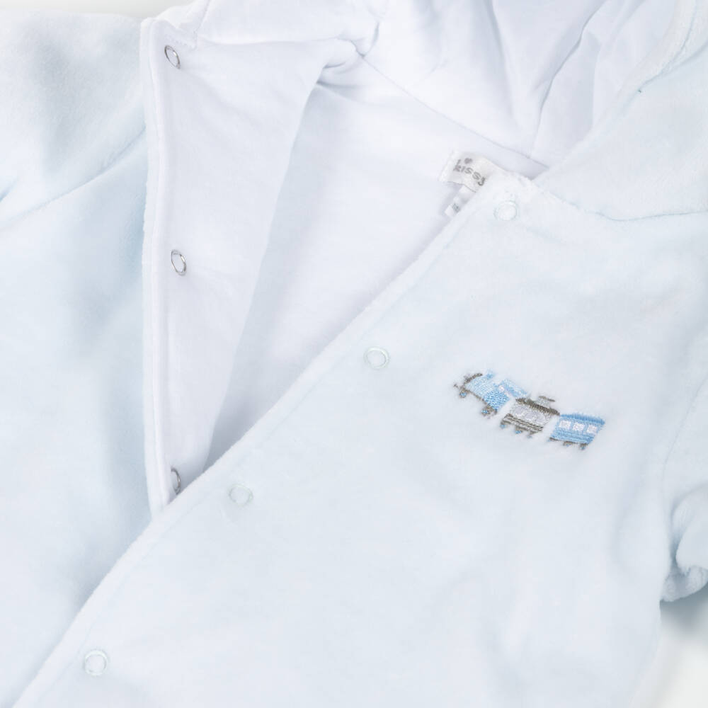 Kissy Kissy-Baby Boys Blue Velour Roundabout Railroad Pramsuit | Childrensalon