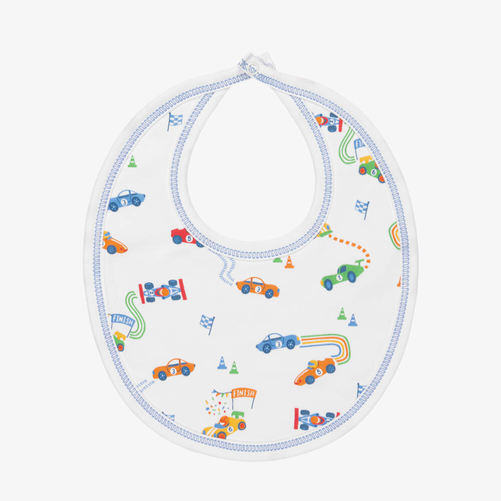 Kissy Kissy-Baby Boys Blue & White Pima Cotton Grand Prix Bib | Childrensalon