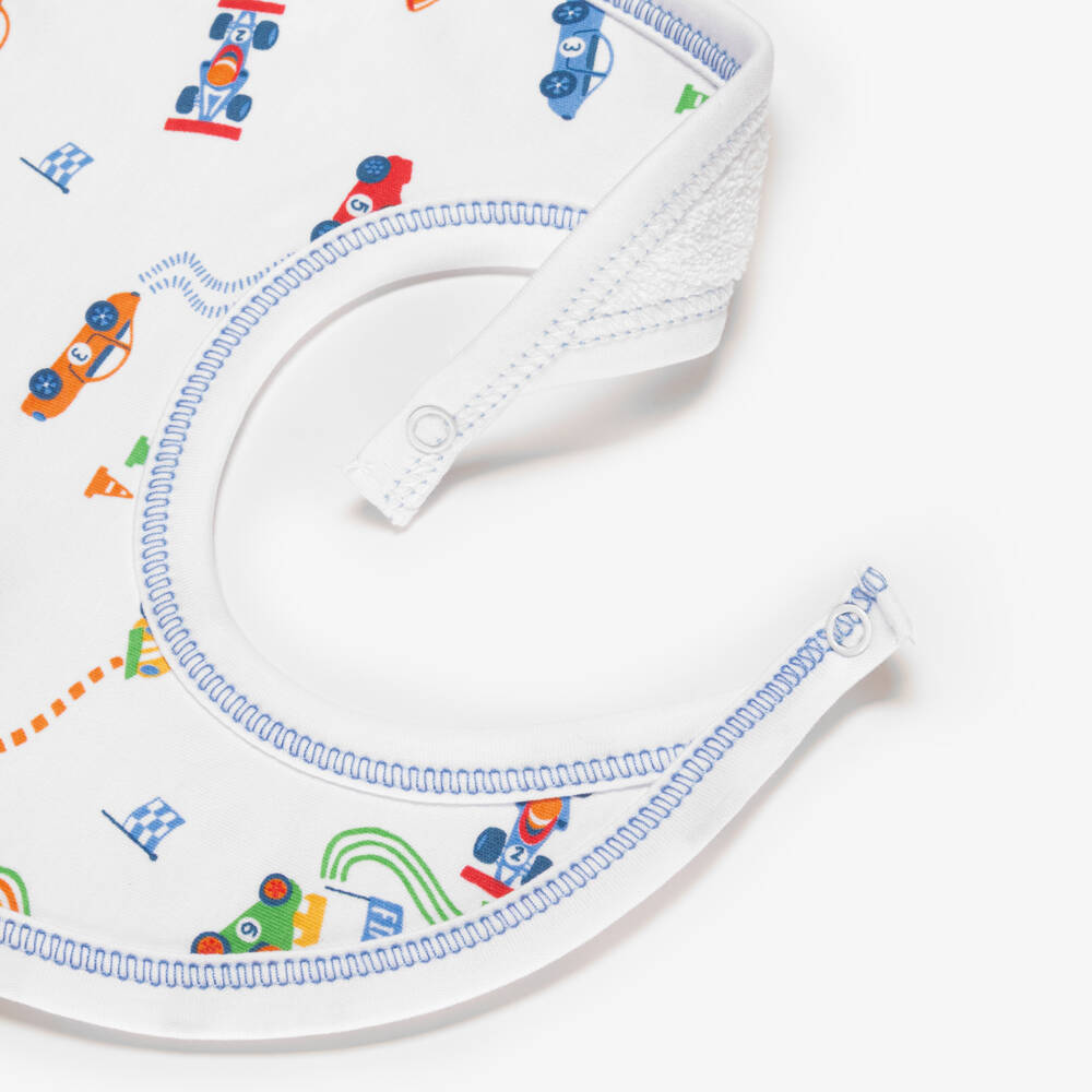Kissy Kissy-Baby Boys Blue & White Pima Cotton Grand Prix Bib | Childrensalon